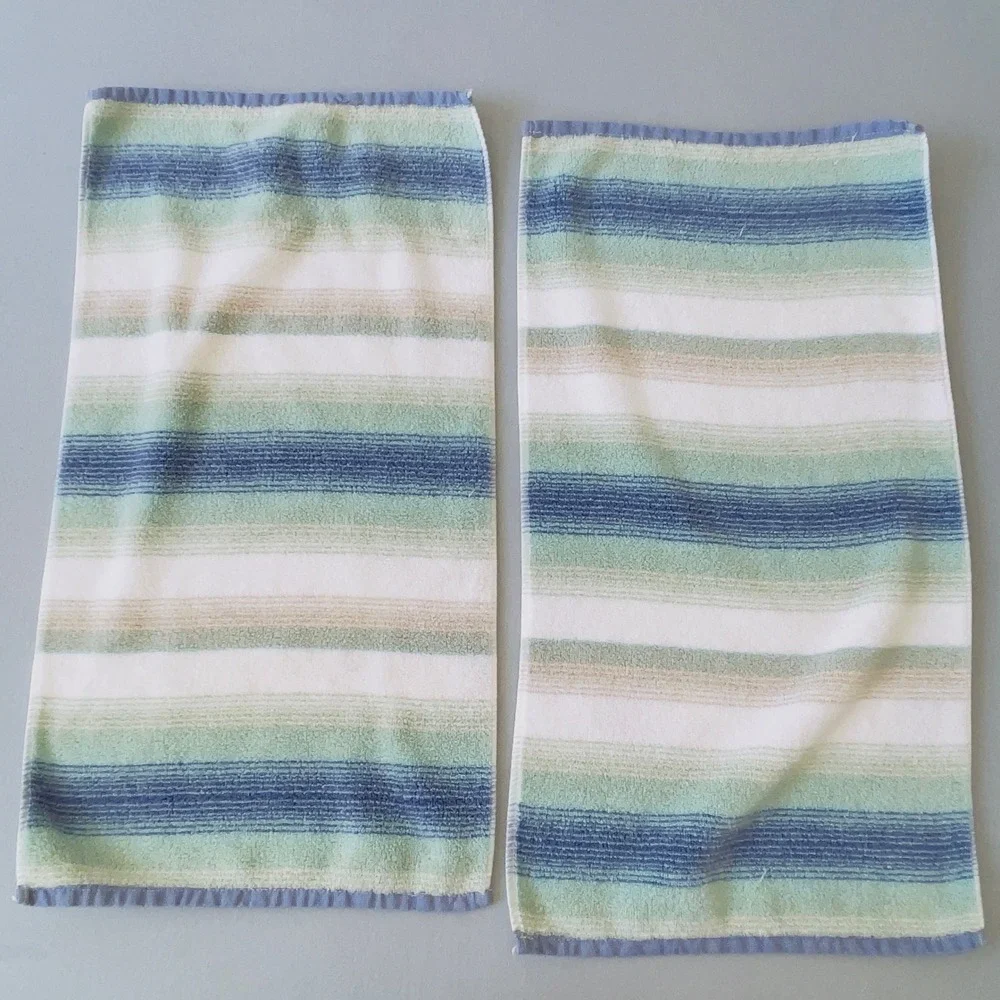Tommy Bahama Home Bath Towel & 2 Hand Striped Blue Green Beige 100% Cotton 52x27